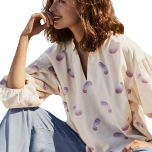 J. Jill Medium Cream Paisley Print Oversized Split Neck Blouse